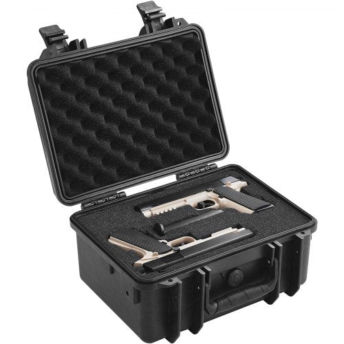Hard Pistol Cases with Pre-cut PU Foam, Waterproof & Dustproof Hard Gun Case for 2 Pistol, 14.1×11.5×7.6 in Lockable Pistol Case, Black