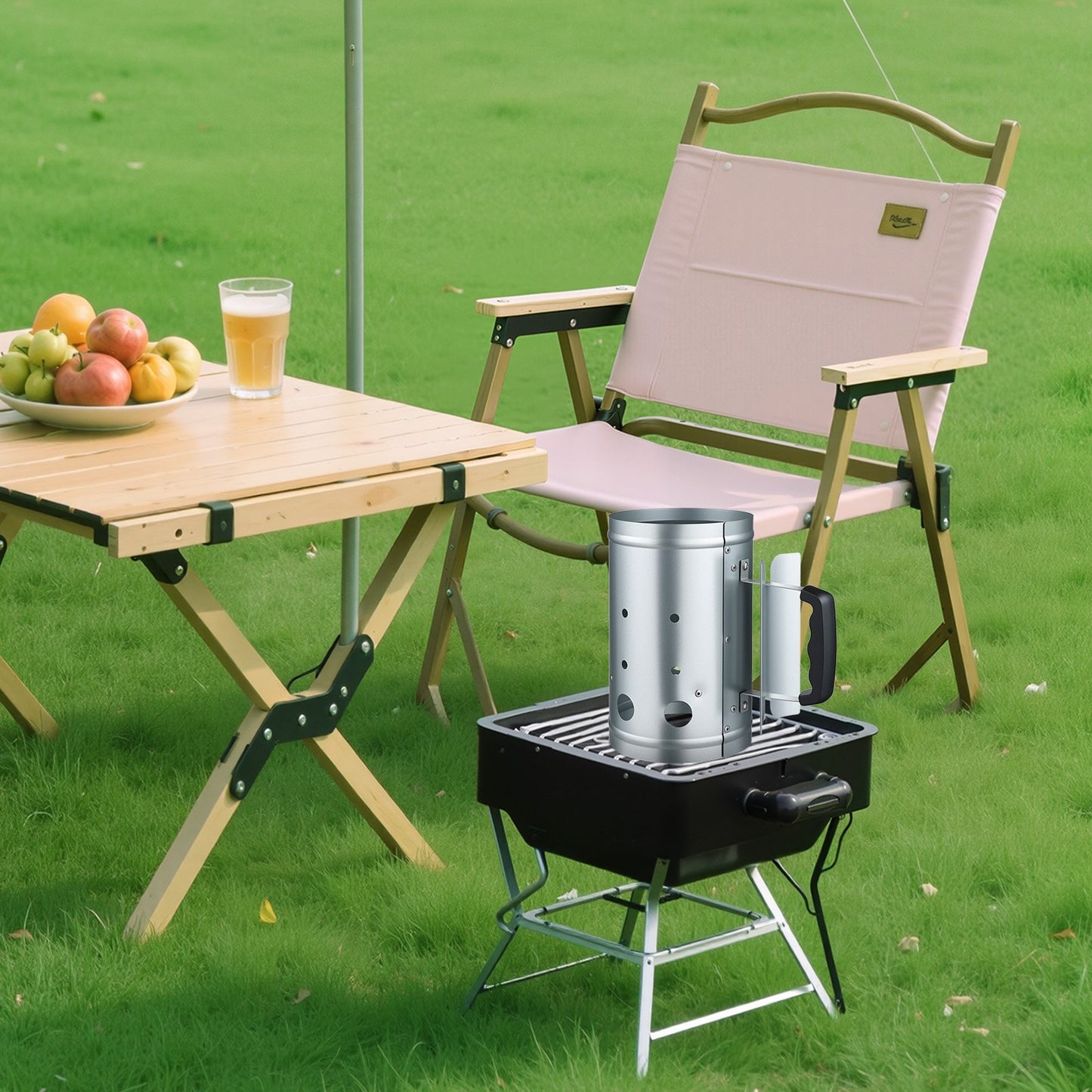 Charcoal Chimney Starter, 1.8kg Large Capacity Coal Fireplace, Heavy Duty BBQ Steel Chimney Starter for Charcoal Grill and Barbecues, Compact On-the-Go Carbon Lighter and BBQ Grill Tool, Silver