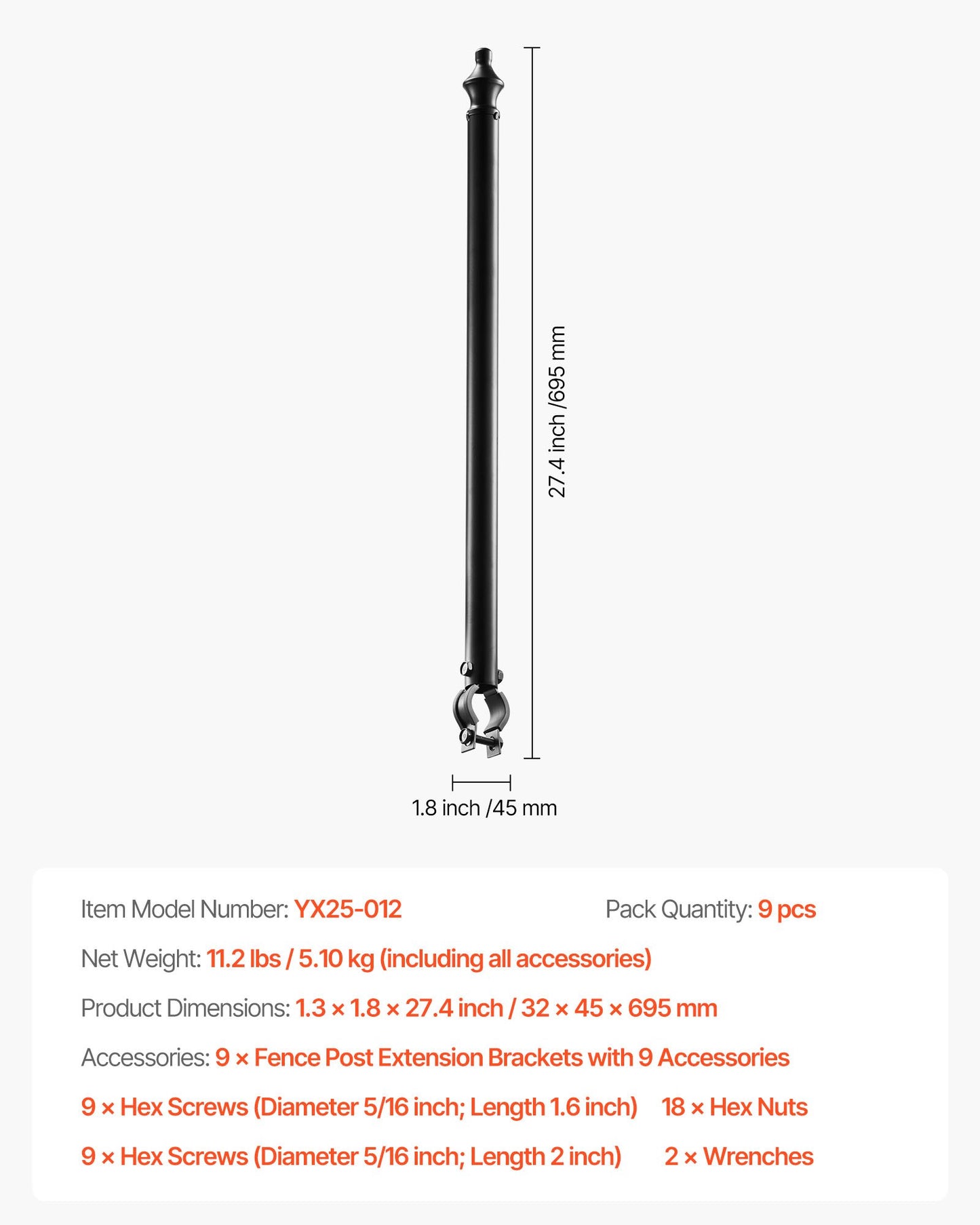 Chain Link Fence Extensions, 9 Packs 695 mm Extension Height, Galvanized Post Extender for 32 to 38 mm Top of Fence, U Bracket, Barbed Wire Extend Arm for Privacy, Prevent Dogs Jumping Out