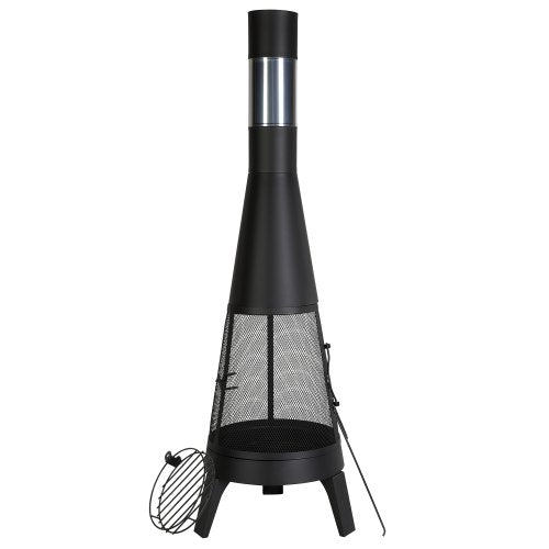 Chiminea, 20 Inch Outdoor Wood Burning Firepit, Conical Fireplace for BBQ & Warming, Outside Wooden Fire Pit with Grill Mesh, Chimney Coat & Rustproof Chiminea Lid, for Patio, Garden, Backyard