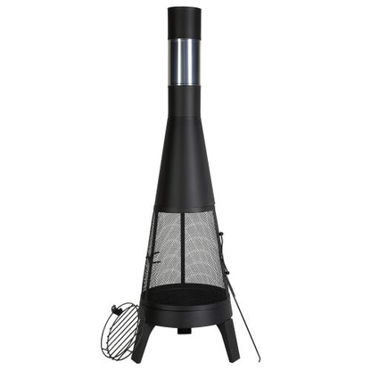 Chiminea, 20 Inch Outdoor Wood Burning Firepit, Conical Fireplace for BBQ & Warming, Outside Wooden Fire Pit with Grill Mesh, Chimney Coat & Rustproof Chiminea Lid, for Patio, Garden, Backyard