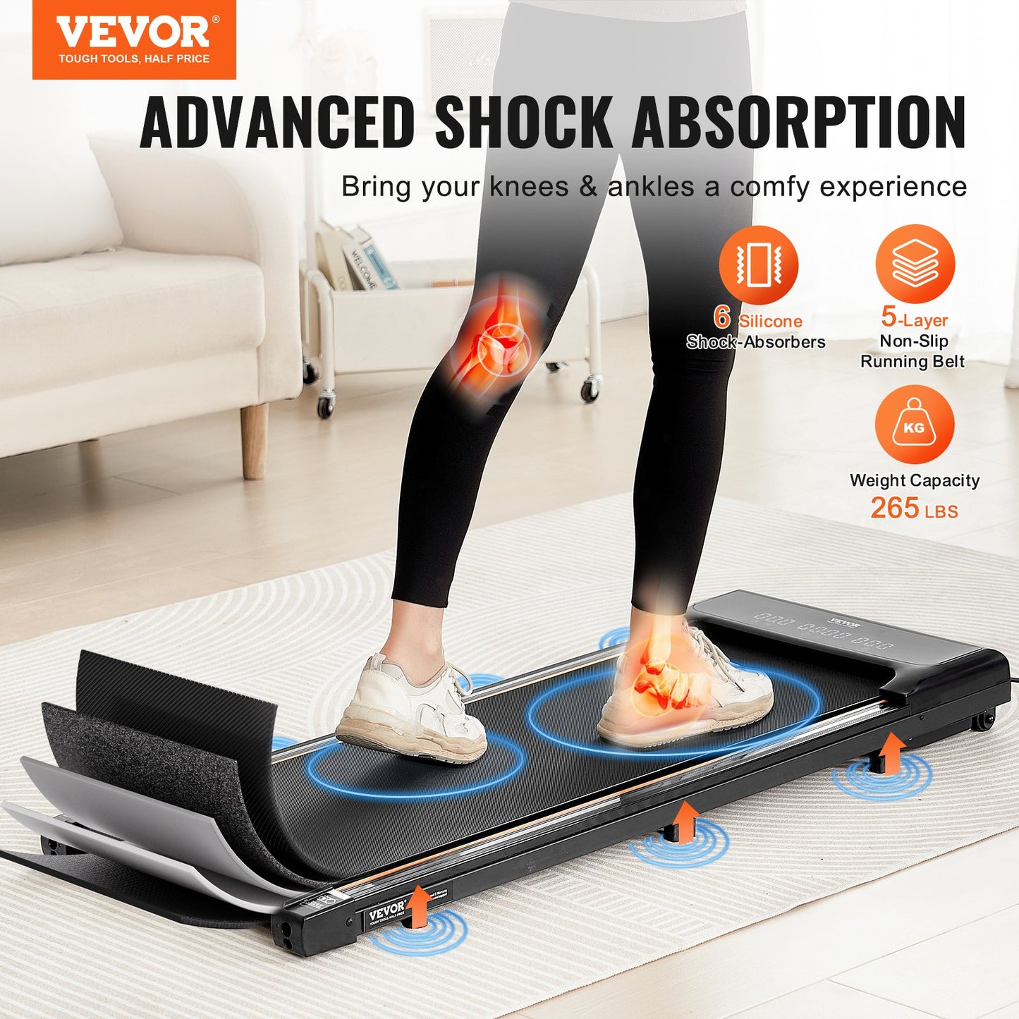 Walking Pad, Under Desk Treadmill for Home Office, Working Walking Jogging Machine, 265 Lbs Capacity 2.5HP Portable Lightweight Walking Pad, with Remote Control and LED Display