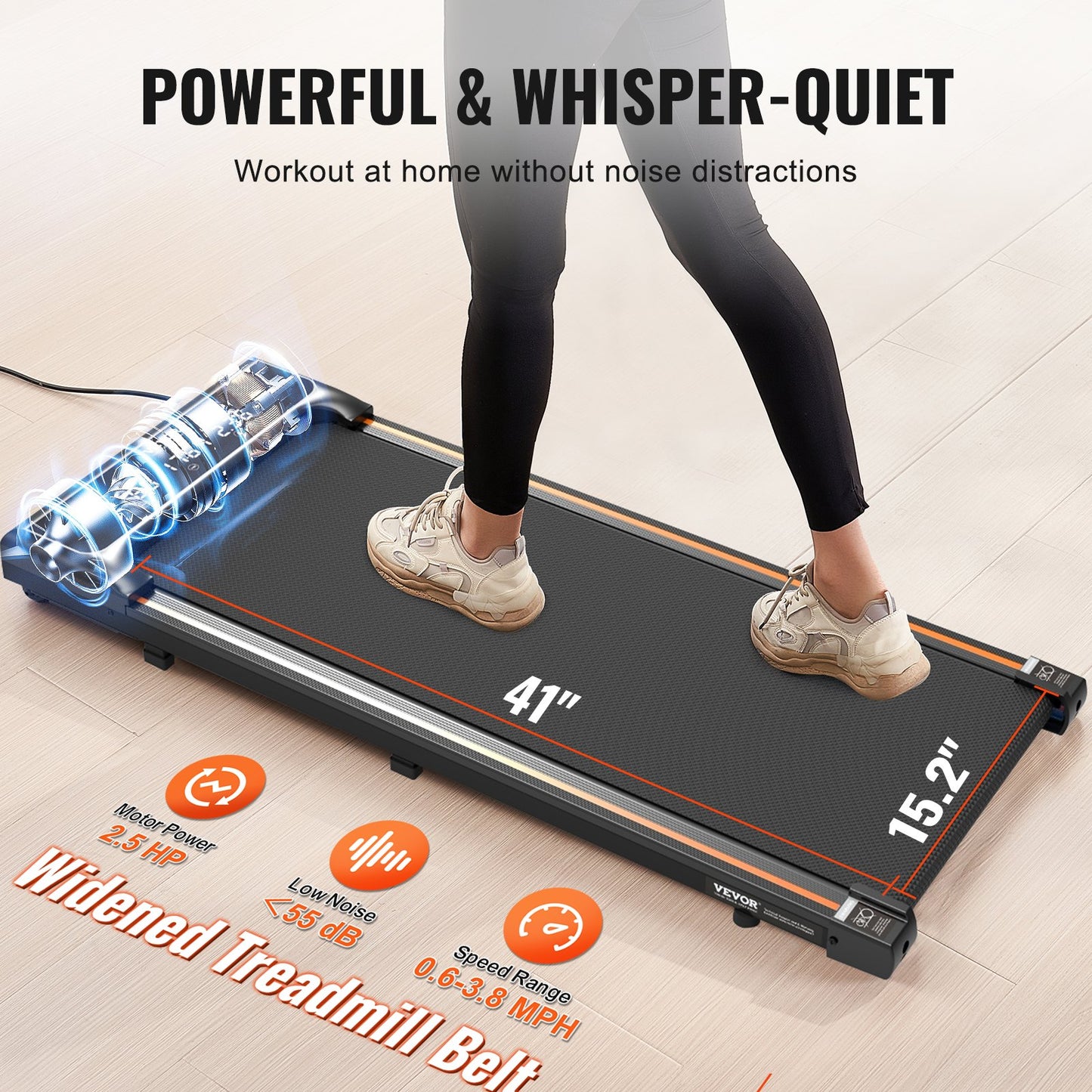 Walking Pad, Under Desk Treadmill for Home Office, Working Walking Jogging Machine, 265 Lbs Capacity 2.5HP Portable Lightweight Walking Pad, with Remote Control and LED Display