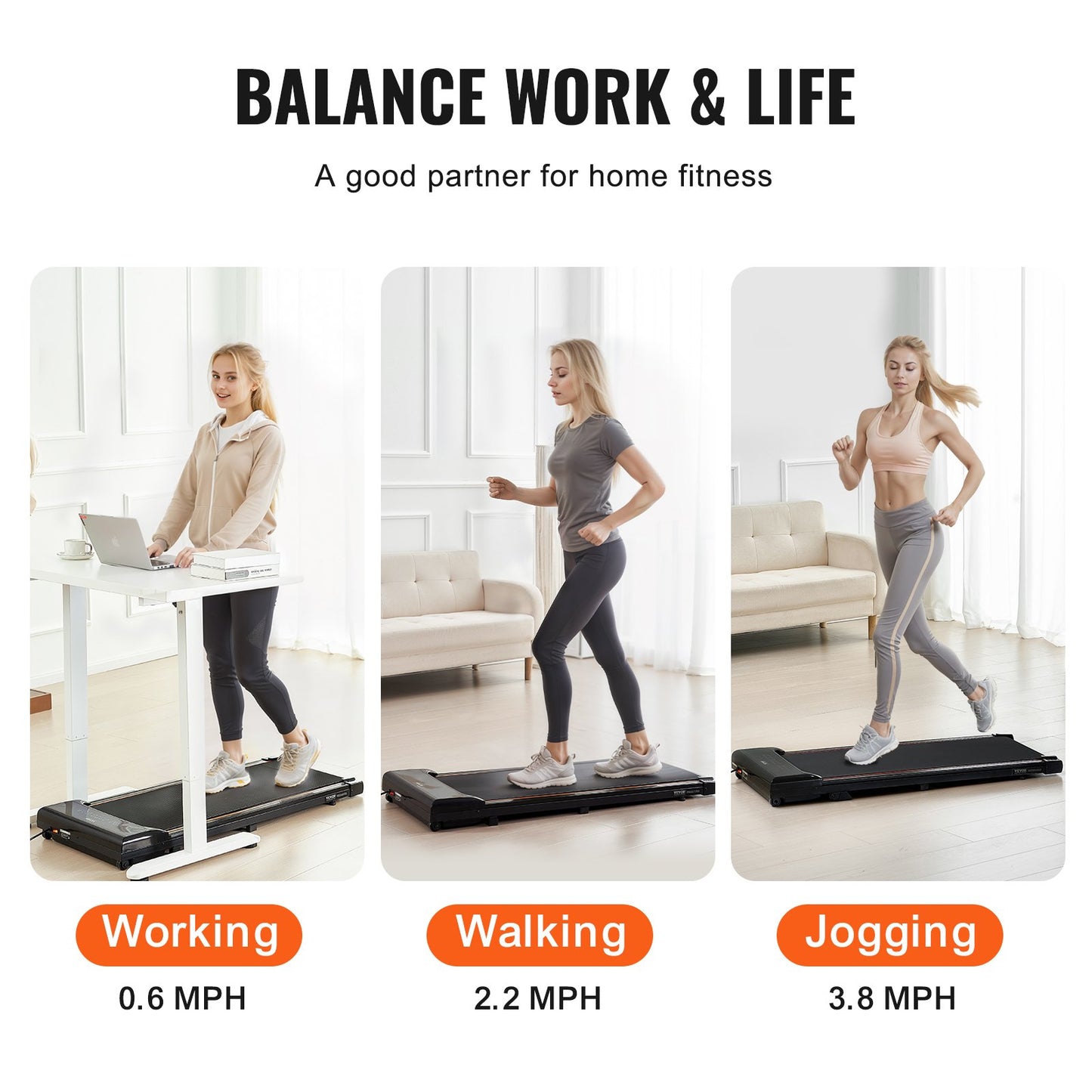 Walking Pad, Under Desk Treadmill for Home Office, Working Walking Jogging Machine, 265 Lbs Capacity 2.5HP Portable Lightweight Walking Pad, with Remote Control and LED Display