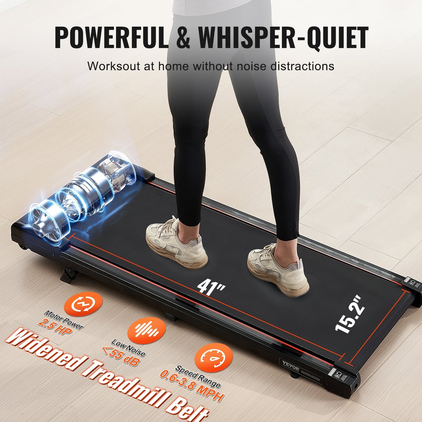 Walking Pad, Under Desk Treadmill with Incline, Working Walking Jogging Machine for Home Office, 265 Lbs Capacity 2.5HP Portable Walking Pad, with Remote Control, LED Display, and Bluetooth