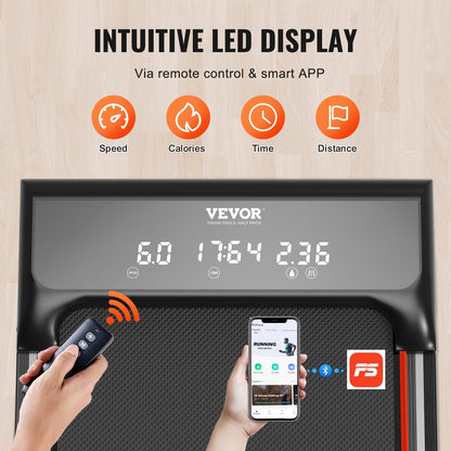 Walking Pad, Under Desk Treadmill with Incline, Working Walking Jogging Machine for Home Office, 265 Lbs Capacity 2.5HP Portable Walking Pad, with Remote Control, LED Display, and Bluetooth