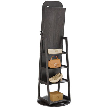 360° drehbarer Schmuckschrank, 1600 mm hoch, Ganzkörperspiegel mit Ablage, freistehender, drehbarer Schmuckschrank-Organizer, abschließbare Tür mit 2 Schlüsseln, Zubehörtaschen und Ablagefächern.
