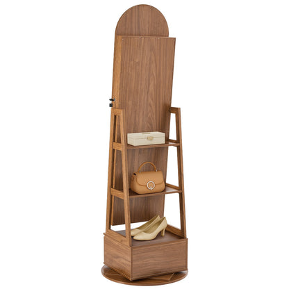 360° drehbarer Schmuckschrank, 1655 mm hoch, Ganzkörperspiegel mit Ablage, freistehender, drehbarer Schmuckschrank, abschließbar mit 2 Schlüsseln, Zubehörtaschen, Ablagefächer und Schublade