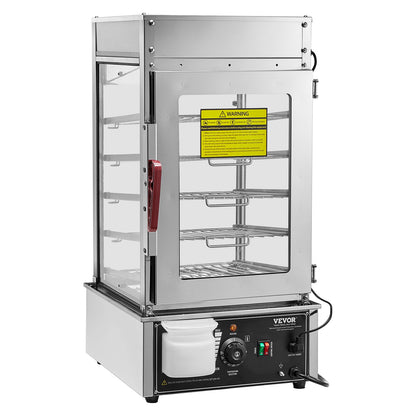 Gewerblicher Speisenwärmer mit 5 Ebenen, Dampfgarer und Brötchenwärmer, Temperaturregelung 30 °C bis 110 °C, Edelstahl-Dampfgarer mit LED-Beleuchtung, Dampfheizung für Dampfbrötchen und Siomai (Mais).