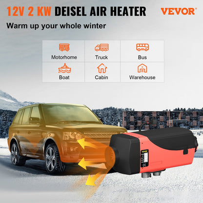 Mohana 12V 2KW Diesel Air Heater Diesel heater Parking heater Air Diesel heater with Silencer,10L tank, LCD switch for cars, buses, RVs, trucks, engineering vehicles
