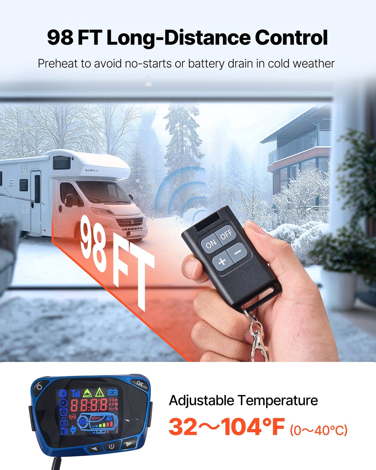 Diesel Air Heater, 12-24V 8KW, Fast Heating Diesel Parking Heater with Remote Control and Blue LCD Switch, Low Noise, Pre-Heating Function, for RV, Truck, Camper, Van, Boat and Trailer