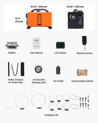Diesel Air Heater, 12-24V 8KW, Fast Heating Diesel Parking Heater with Remote Control and Square Color Digital Display, Low Noise, Voice Announcement, for RV, Truck, Camper, Boat and Trailer