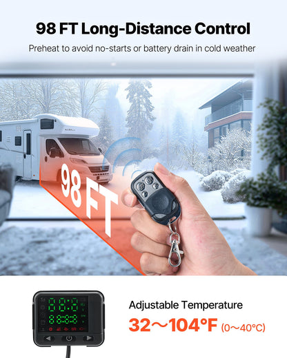 Diesel Air Heater, 12-24V 8KW, Fast Heating Diesel Parking Heater with Remote Control and Black LCD Switch, Low Noise, Pre-Heating Function, for RV, Truck, Camper, Van, Boat and Trailer