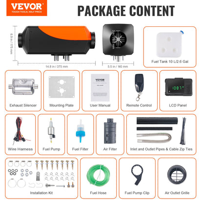 Air Diesel Heater Parking Heater 12 V 5 kW, Air Heater Air Diesel Diesel Parking Heater Air Heater, 0.16–0.52 L/hour Diesel Heater with LCD Display & Remote Control & Bluetooth APP