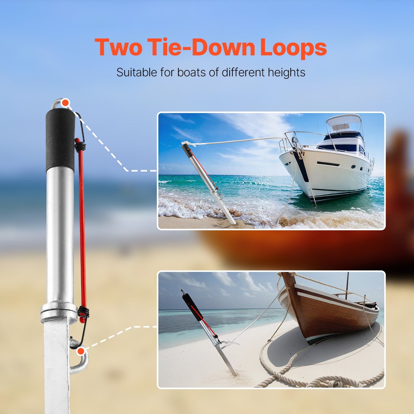 Sand Spike Boat Anchor, 90 cm Slide Anchor Shore Spike, Galvanized Carbon Steel Boat Shore Anchors, Shallow Water Beach Anchors, for Securing Jet Ski PWC Pontoon Kayak on Beaches & Sandbars