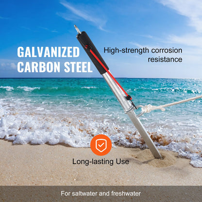 Sand Spike Boat Anchor Pole, 36" Galvanized Carbon Steel Slide Anchor Shore Spike, Self-Hammering Beach Spike Anchor for Small Boat Jetski Pontoon Kayak, with Oxford Storage Bag and Bungee Cord
