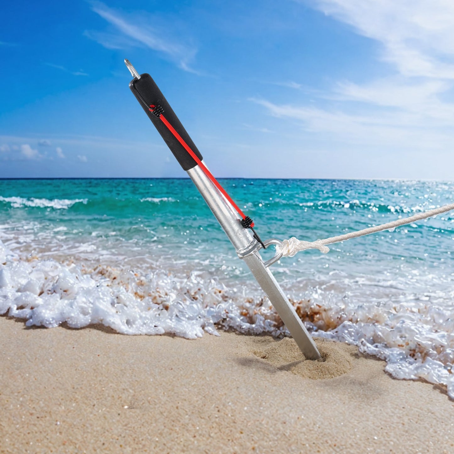 Sand Spike Boat Anchor Pole, 36" Galvanized Carbon Steel Slide Anchor Shore Spike, Self-Hammering Beach Spike Anchor for Small Boat Jetski Pontoon Kayak, with Oxford Storage Bag and Bungee Cord