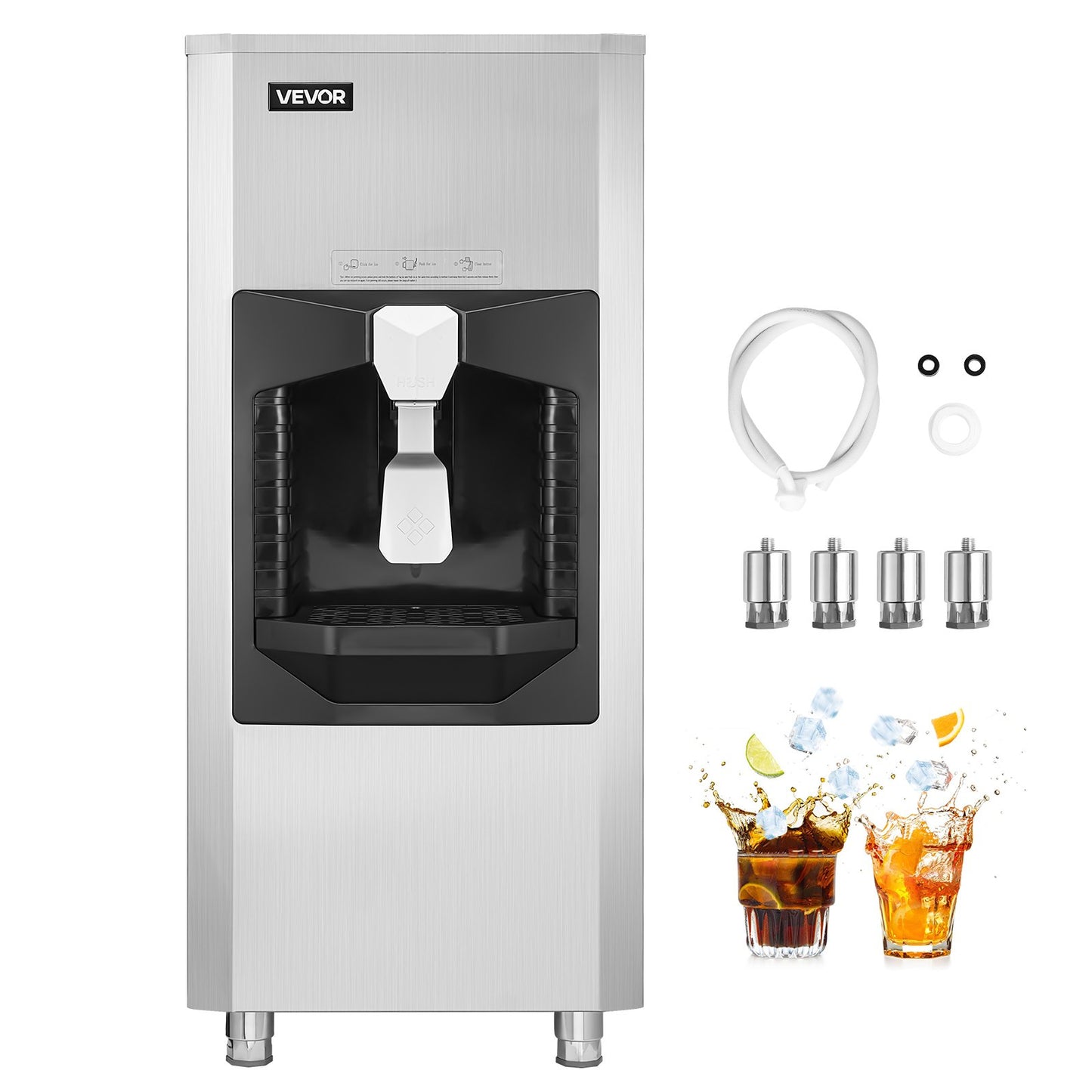 Ice Dispenser, Ice Storage Bin with 180 Lbs Storage Capacity, 20 Lbs/Min Automatic Ice Dispensing with Crusher, Height Adjustable Feet, for Commercial Ice Maker Machine, Restaurant and Hotel