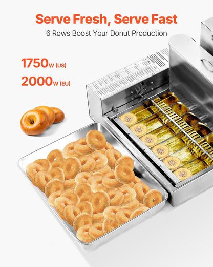 Commercial Automatic Donuts Machine, 6 Rows Donuts Making Equipment, 360 pcs/hour Electric High Power Doughnut Maker, Stainless Steel Frying Auto Fryer, with Intelligent Control