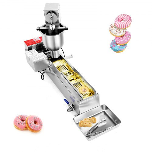 Gewerbliche automatische Donutmaschine, einreihige Donutmaschine, elektrische Hochleistungs-Donutmaschine mit einer Kapazität von 90 Stück/Stunde, Fritteuse aus Edelstahl, mit 3 verschiedenen Formen und automatischer Zählfunktion