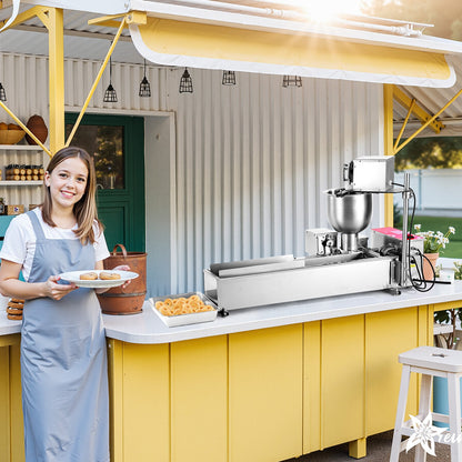 Commercial Automatic Donuts Machine, Single Row Donuts Making Equipment, 90 pcs/hour Electric High Power Doughnut Maker, Stainless Steel Frying Auto Fryer, with 3 Size Molds, Auto Counting