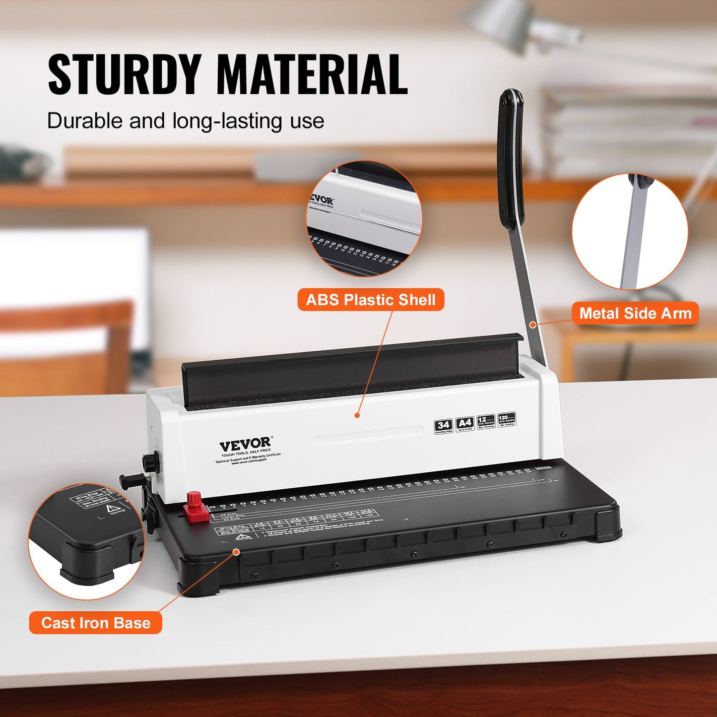 Coil Spiral Binding Machine, Manual Book Maker 34-Holes Binding 120 Sheets, Punch Binder Adjustable 4.76 mm - 14.29 mm Coil Binding Spines, for Letter Size, A4, A5.