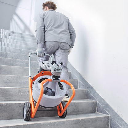 Drain Cleaner Machine 75FT x 3/8 Inch, Auto Feed Sewer Snake Drain Auger on Wheels, Portable Drain Cleaning Machine with 8 Cutters & Air-activated Foot Switch for 2" to 4" Pipes