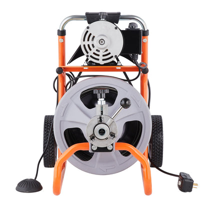 Drain Cleaner Machine 75FT x 3/8 Inch, Auto Feed Sewer Snake Drain Auger on Wheels, Portable Drain Cleaning Machine with 8 Cutters & Air-activated Foot Switch for 2" to 4" Pipes
