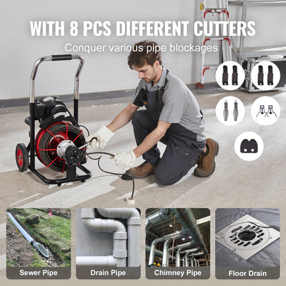 Drain Cleaner Machine Electric Drain Auger 30.5m x 9.52mm Auto Feed