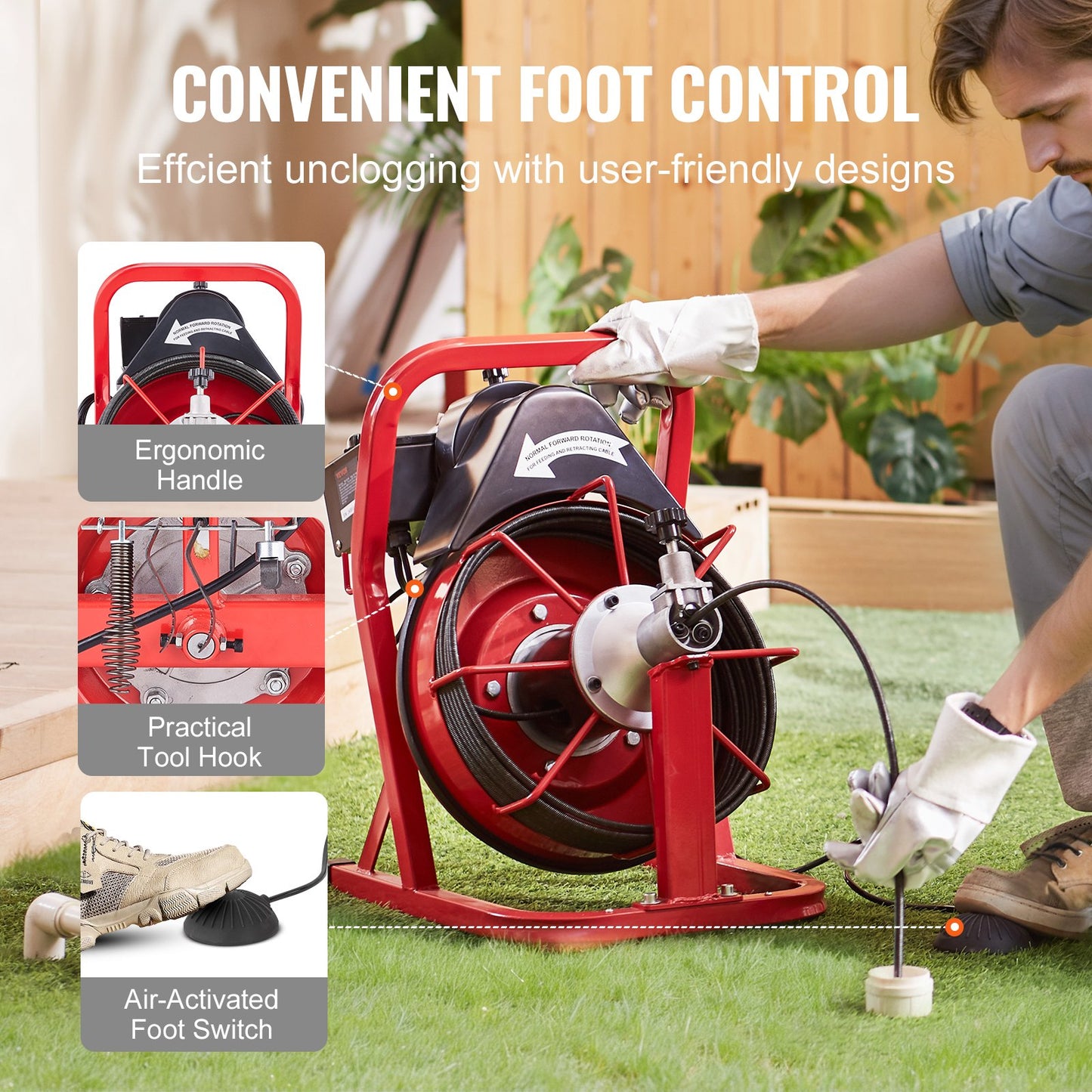 Drain Cleaner Machine Electric Drain Auger 1524 cm x 0.95 cm Auto Feed