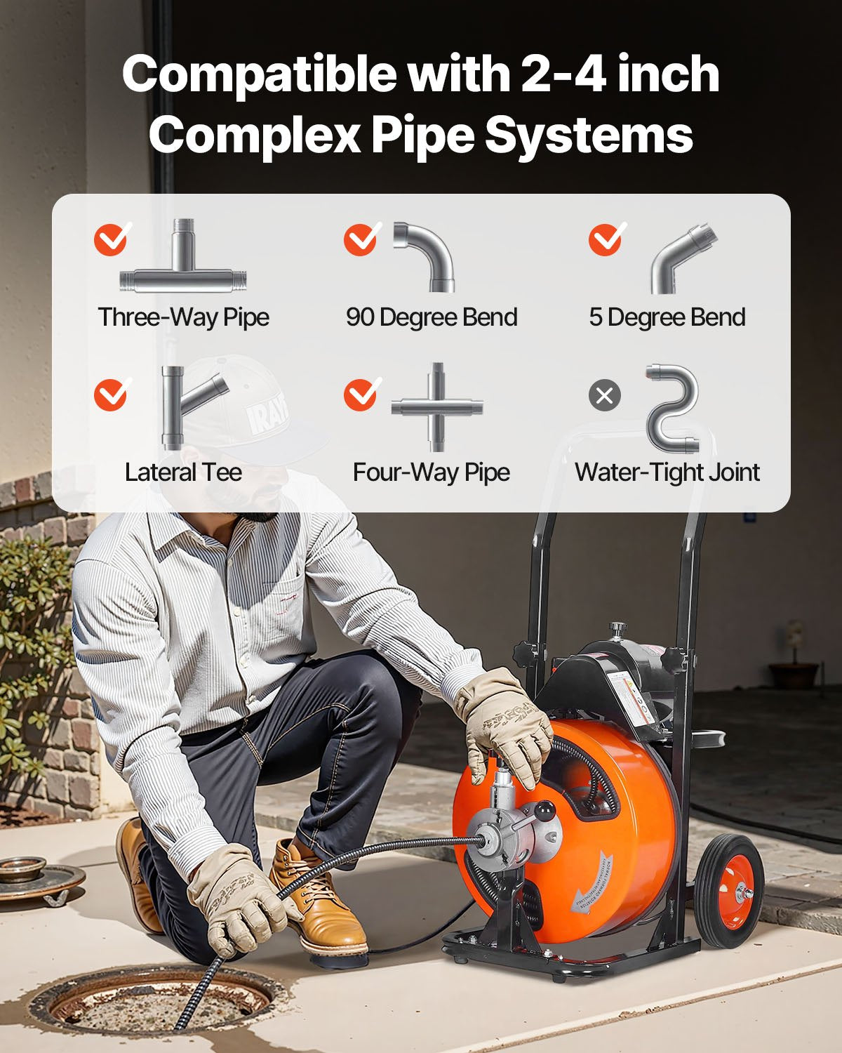 Drain Cleaner Machine Electric Drain Auger 50 FT x 1/2 In Auto Feed