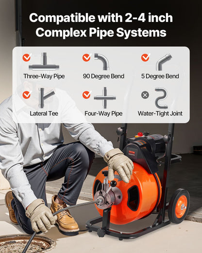 Drain Cleaner Machine Electric Drain Auger 3048 x 1.3 cm Auto Feed