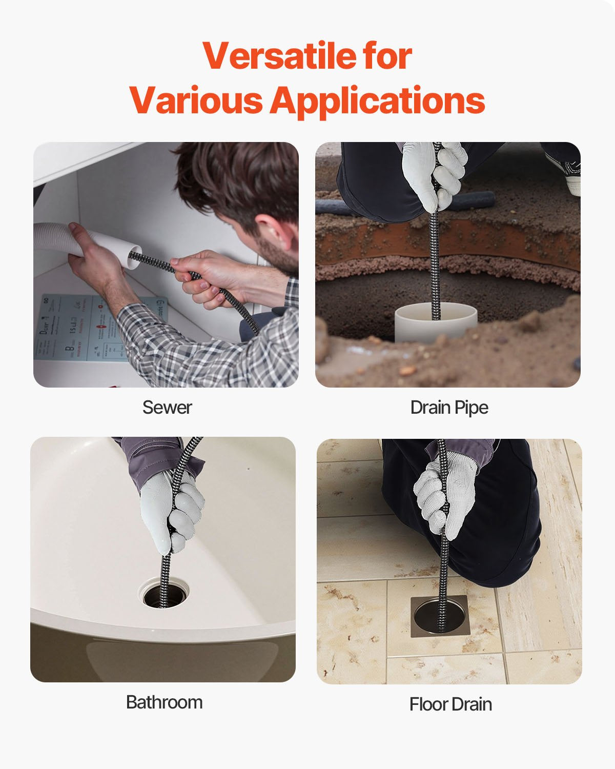 Drain Cleaner Machine Electric Drain Auger 3048 x 1.3 cm Auto Feed