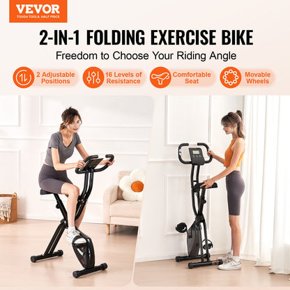 Folding Exercise Bike, Foldable Fitness Stationary Bike, Adjustable Magnetic Resistance Stationary Bike, Upright Indoor Cycling Bike for Home Gym Workout, Comfortable Seat Cushion, LCD Monitor