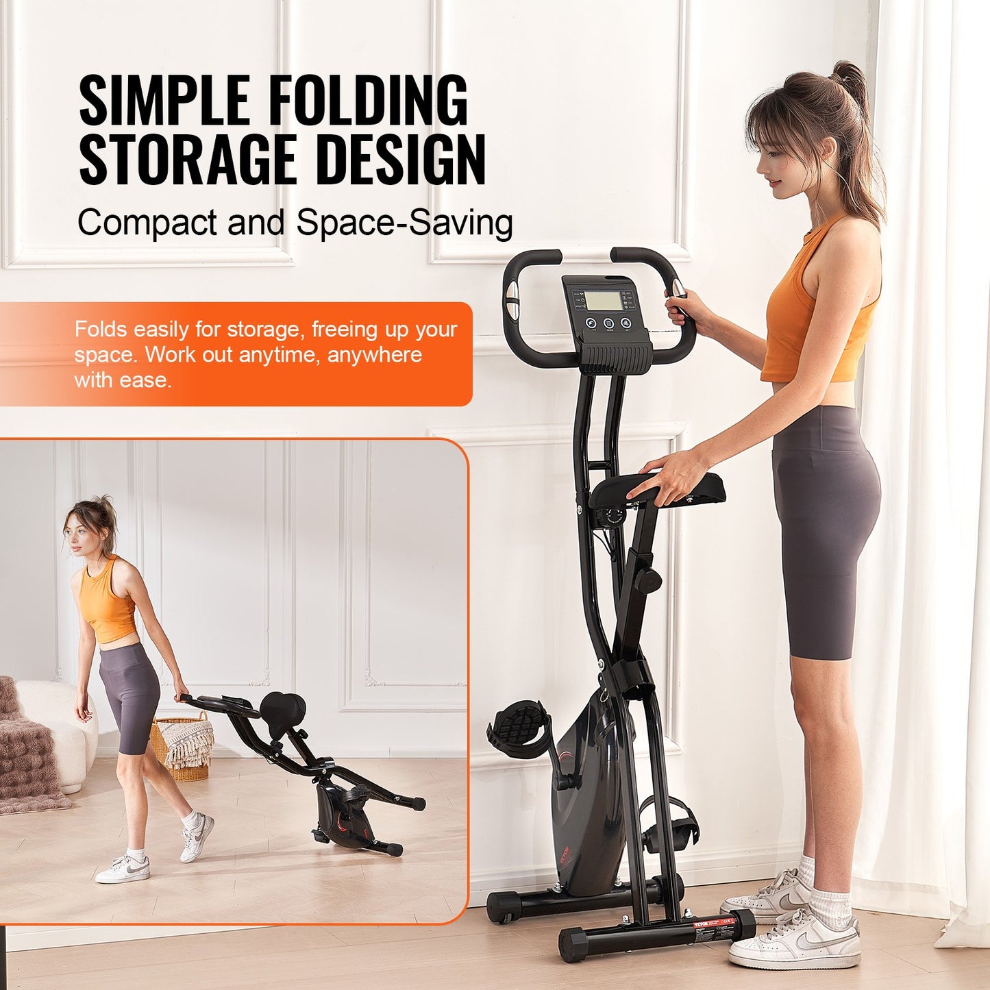 Folding Exercise Bike, Foldable Fitness Stationary Bike, Adjustable Magnetic Resistance Stationary Bike, Upright Indoor Cycling Bike for Home Gym Workout, Comfortable Seat Cushion, LCD Monitor