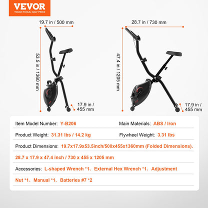 Folding Exercise Bike, Foldable Fitness Stationary Bike, Adjustable Magnetic Resistance Stationary Bike, Upright Indoor Cycling Bike for Home Gym Workout, Comfortable Seat Cushion, LCD Monitor