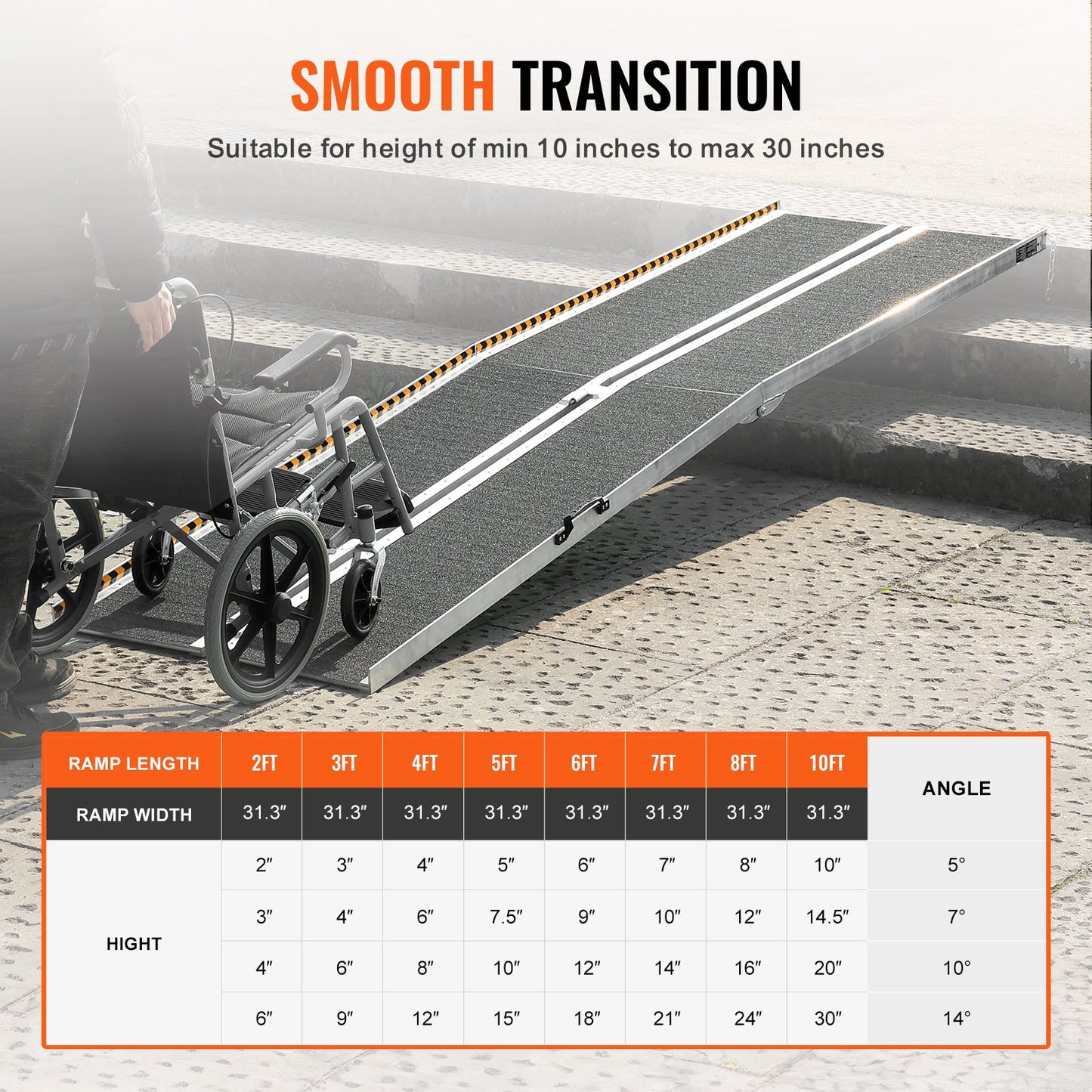 Portable Wheelchair Ramp, 304.8 cm 363 kg Capacity, Non-Slip Aluminum Folding Threshold Ramp, Foldable Mobility Scooter Ramp Wheel Chair Ramp, Handicap Ramp for Home Steps, Stairs, Doorways, Curbs