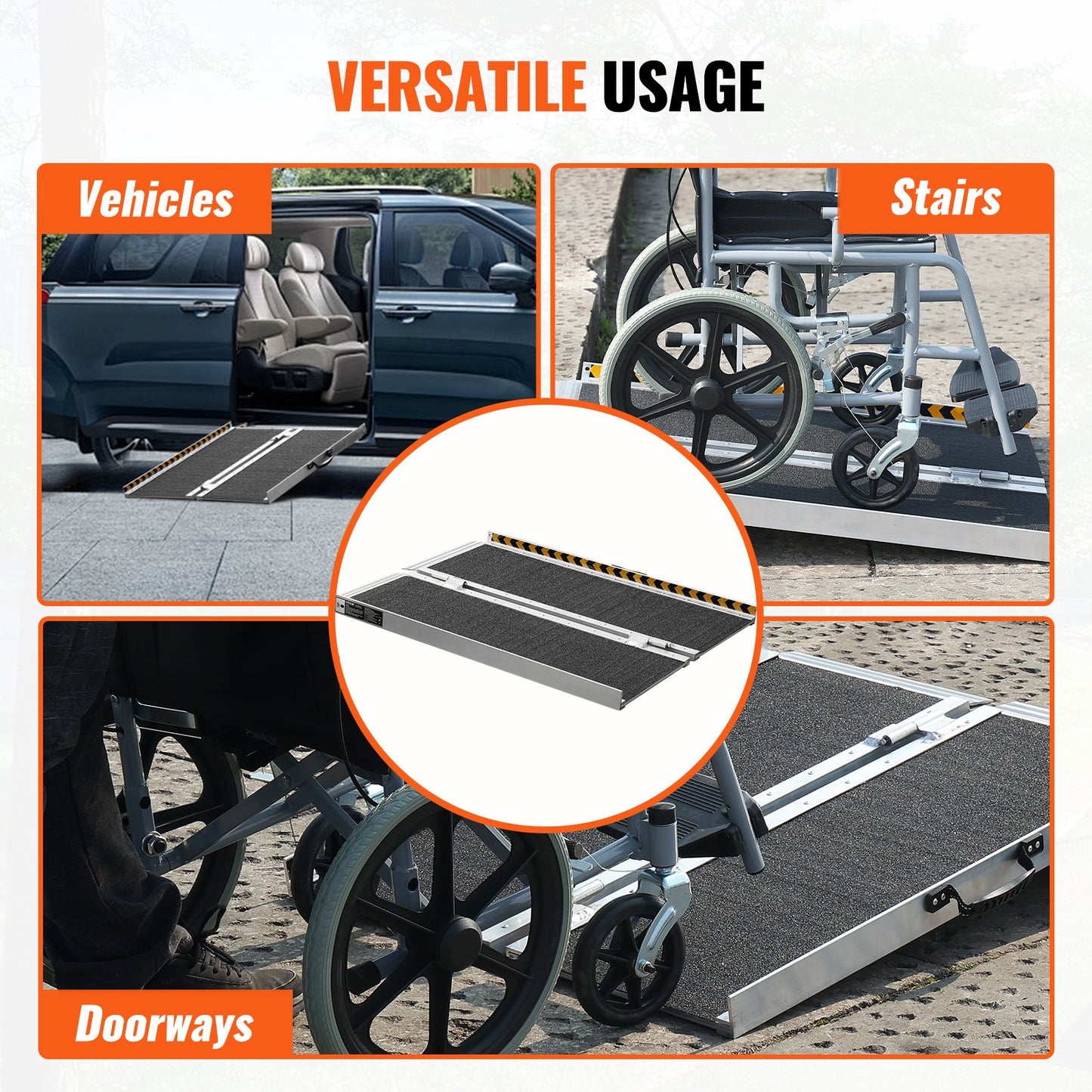 Portable Wheelchair Ramp, 61 cm 362.9 kg Capacity, Non-Slip Aluminum Folding Threshold Ramp, Foldable Mobility Scooter Ramp Wheel Chair Ramp, Handicap Ramp for Home Steps, Stairs, Doorways, Curbs