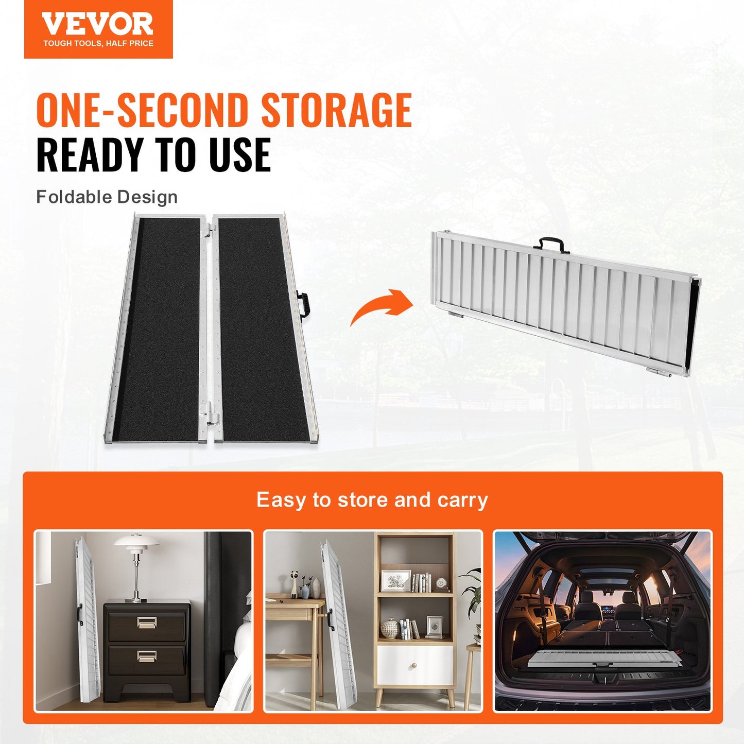 Portable Wheelchair Ramp, 152 cm 363 kg Capacity, Non-Slip Aluminum Folding Threshold Ramp, Foldable Mobility Scooter Ramp Wheel Chair Ramp, Handicap Ramp for Home Steps, Stairs, Doorways, Curbs