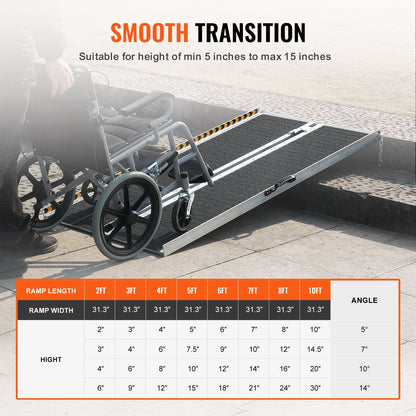 Portable Wheelchair Ramp, 152 cm 363 kg Capacity, Non-Slip Aluminum Folding Threshold Ramp, Foldable Mobility Scooter Ramp Wheel Chair Ramp, Handicap Ramp for Home Steps, Stairs, Doorways, Curbs