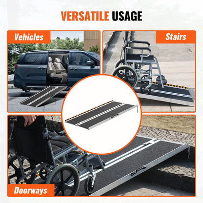 Portable Wheelchair Ramp, 152 cm 363 kg Capacity, Non-Slip Aluminum Folding Threshold Ramp, Foldable Mobility Scooter Ramp Wheel Chair Ramp, Handicap Ramp for Home Steps, Stairs, Doorways, Curbs