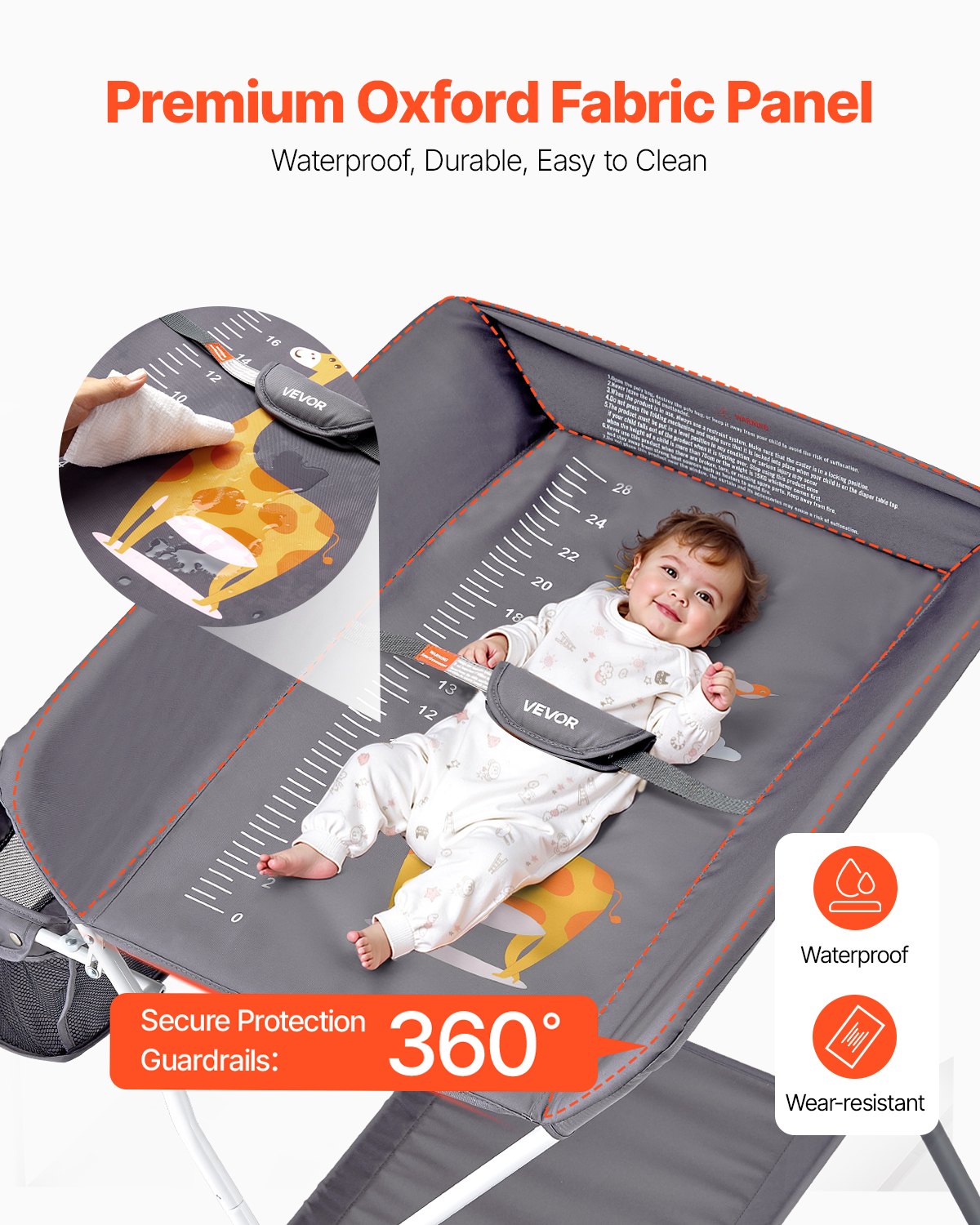 Wickeltisch, faltbar mit Seitenkorb, höhenverstellbar, tragbar, mit feststellbaren Rollen, multifunktionaler Aufbewahrungsorganizer fürs Kinderzimmer, Dunkelgrau