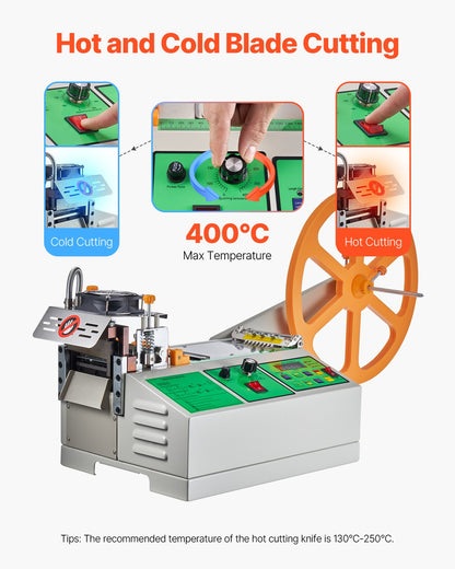 Automatic Webbing Cutting Machine, Hot and Cold Ribbon Cutting Machine with Adjustable Temperature and LCD Display, Zipper Tapes Cutter for Nylon Webbing, Elastic Bands, Shoelaces
