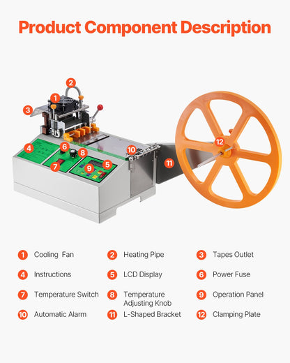 Automatic Webbing Cutting Machine, Hot and Cold Ribbon Cutting Machine with Adjustable Temperature and LCD Display, Zipper Tapes Cutter for Nylon Webbing, Elastic Bands, Shoelaces