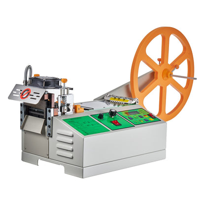 Automatic Webbing Cutting Machine, Hot and Cold Ribbon Cutting Machine with Adjustable Temperature and LCD Display, Zipper Tapes Cutter for Nylon Webbing, Elastic Bands, Shoelaces