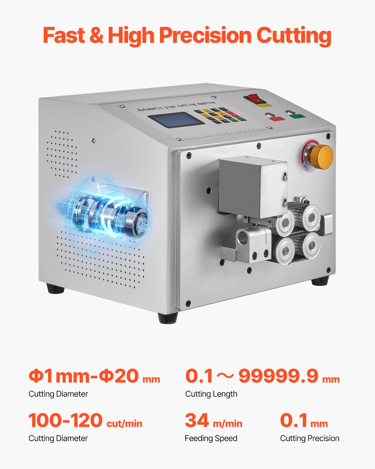 Auto Heat-Shrink Tube Cutter, Automatic Pipe Cutting Machine with LCD Display, 1mm-20mm Cutting Diameter, 0.1mm-99999.9mm Cutting Length, Ideal for PVC PE Tube, Silicone Tube, Soft Water Pipe