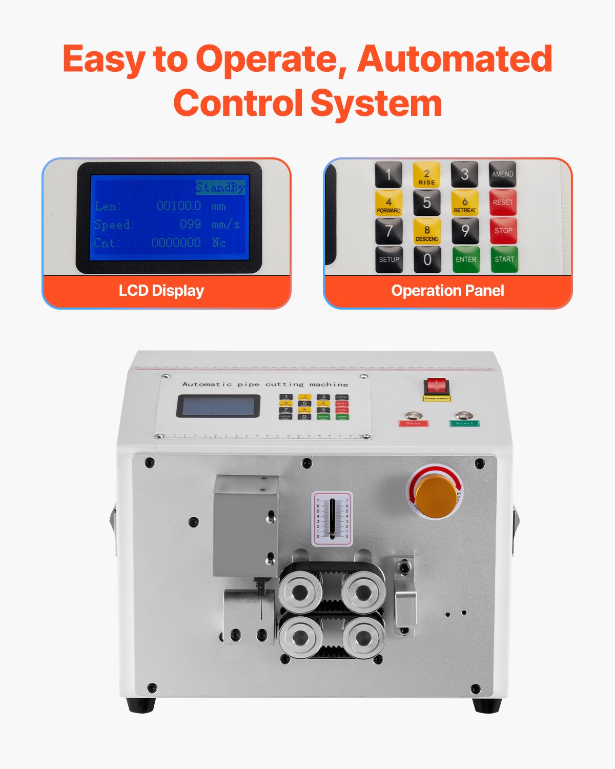Auto Heat-Shrink Tube Cutter, Automatic Pipe Cutting Machine with LCD Display, 1mm-20mm Cutting Diameter, 0.1mm-99999.9mm Cutting Length, Ideal for PVC PE Tube, Silicone Tube, Soft Water Pipe