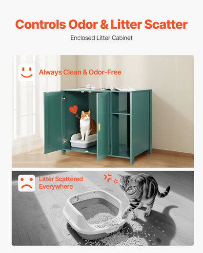 Cat Litter Robot Enclosure, 105 cm Self Cleaning Litter Box Cabinet, with Drawer & Detachable Divider, Automatic Litterbox Enclosure with Built-in Power Outlet, Fits Most Smart Litterboxes