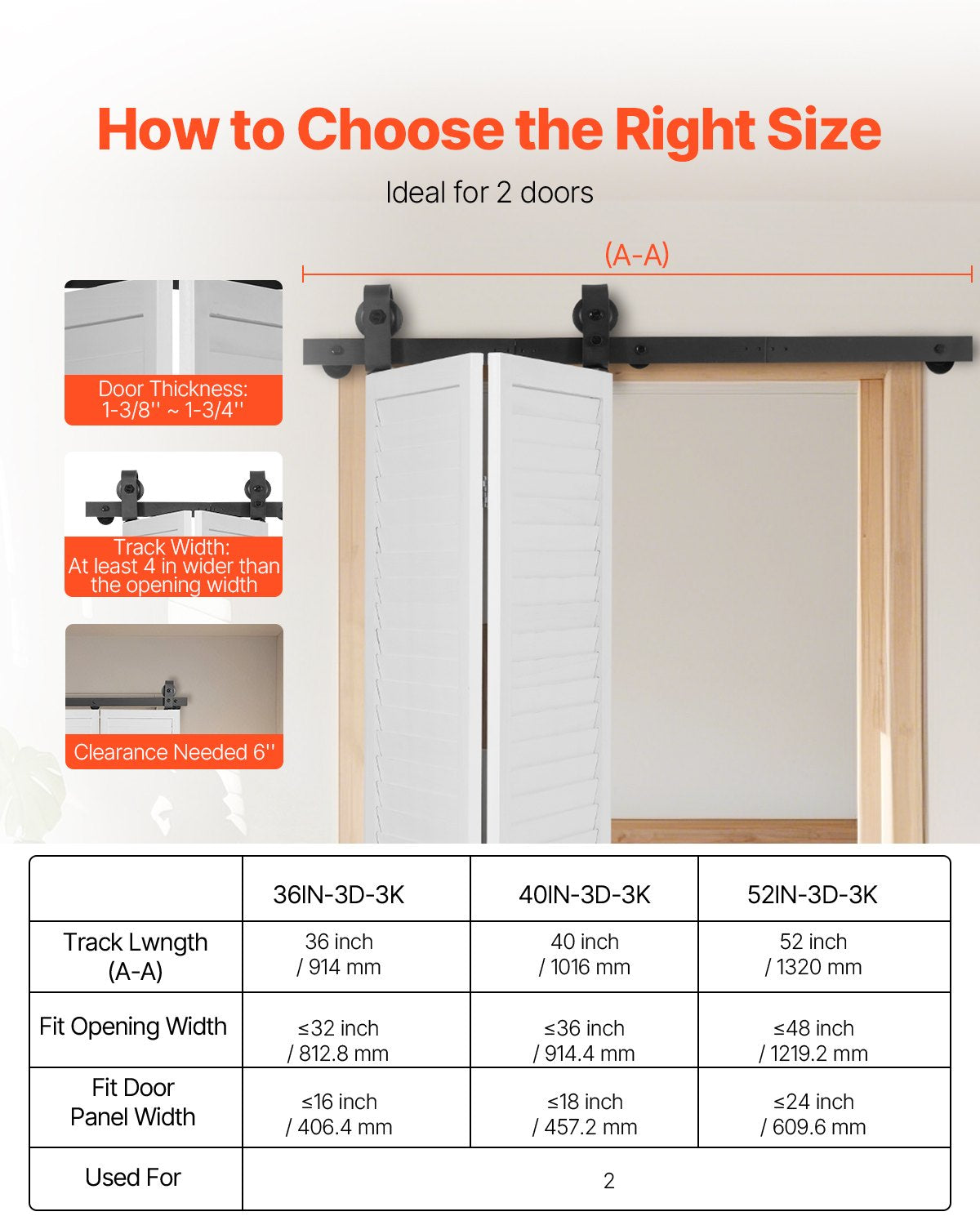 Bi-Folding Sliding Barn Door Hardware Track Kit, 40" Top Mount Track Kit, Slide Smoothly & Quietly, Heavy Duty, Easy to Install, Suitable for Two 18" Closet Pantry Laundry Doors (Not Included)