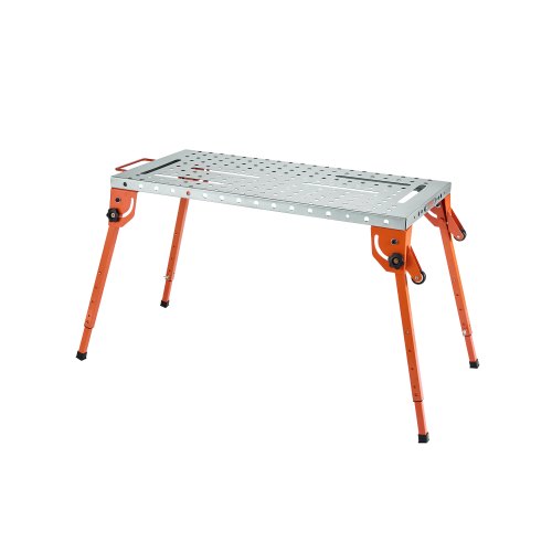 Foldable Welding Table 44" x 21", 500LBS Capacity Welding Workbench with 4-Level Adjustable Height, Carbon Steel Work Bench with 6 Tool Slots & 0.63" Fixture Holes for Welding Assembly Repair